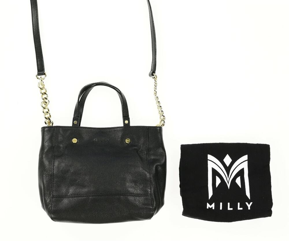 Milly Black Small Tote leather Crossbody Bag $350